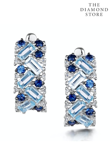 The Diamond Store Blue Blue Topaz Sapphire and Diamond Stellato Earrings in 9K White Gold (Q01986) | £669