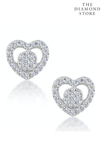 The Diamond Store White Diamond Heart Solitaire Stellato Earrings in 9K White Gold (Q01987) | £359