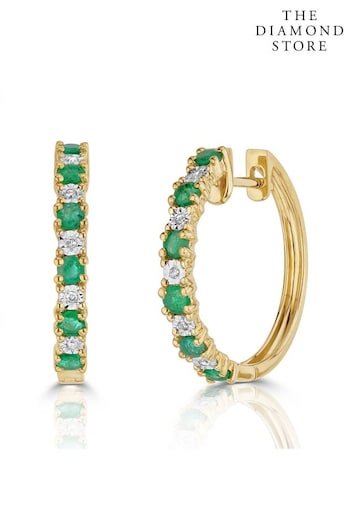 The Diamond Store Green Stellato Emerald 0.63ct And Diamond 9K Gold Earrings (Q01989) | £549