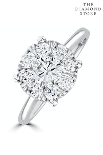 The Diamond Store White 1 Carat Lab Diamond Cluster Solitaire Ring H/Si in 9K White Gold (Q01997) | £699