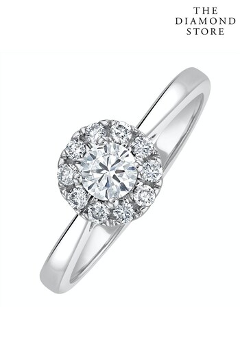 The Diamond Store White Lab Diamond Halo Engagement Ring 0.50ct H/Si in 9K White Gold (Q01999) | £549