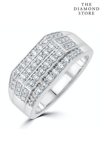 The Diamond Store White Mens Lab Diamond Pave Encrusted Ring 1ct H/Si in 925 Silver (Q02000) | £549