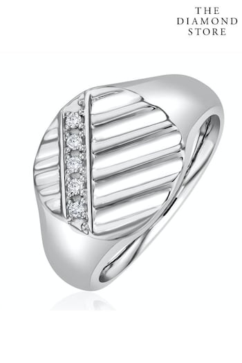 The Diamond Store White Mens Lab Diamond Signet Ring 0.07ct H/Si in 925 Silver (Q02002) | £149