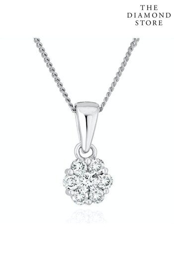 The Diamond Store White Lab Diamond Cluster Pendant Necklace 0.25ct H/Si in 9K White Gold (Q02003) | £259