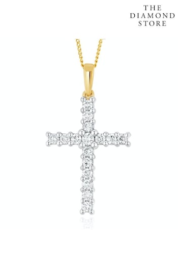 The Diamond Store White Lab Diamond Cross Pendant Necklace Claw Set 0.50ct H/Si in 9K Gold (Q02010) | £485