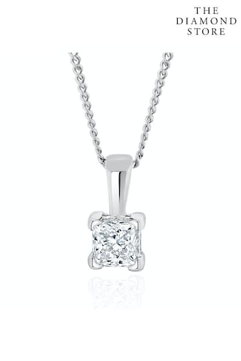 The Diamond Store White 0.25ct Lab Diamond Princess Cut Solitaire Necklace in 9K White Gold (Q02013) | £295