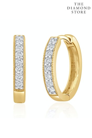The Diamond Store White Lab Diamond Hoop Earrings 0.25ct H/Si Pave Set in 9K Gold (Q02014) | £425