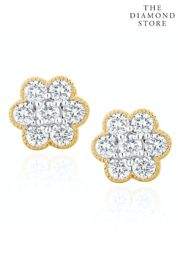 The Diamond Store White Lab Diamond Flower Cluster Earrings 0.50ct  set in 9K Gold (Q02018) | £399