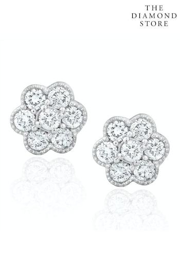 The Diamond Store White Lab Diamond Cluster Flower Earrings 0.50ct  set in 9K White Gold (Q02019) | £399