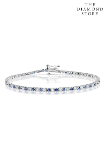 The Diamond Store Blue Blue Sapphire and 1ct Lab Diamond Tennis Bracelet in 9K White Gold (Q02024) | £1,729