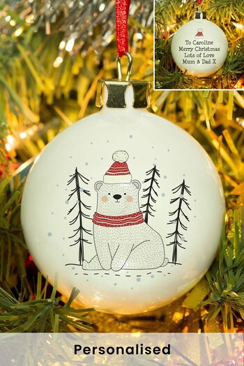 Personalised Christmas Bear Bauble by PMC (Q02229) | £11