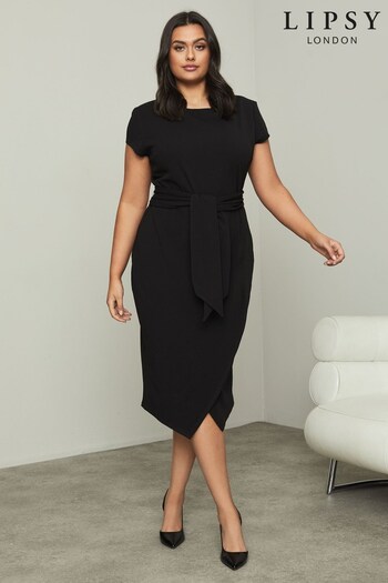 Lipsy Black Curve Tie Waist Bodycon Dress (Q02476) | £38