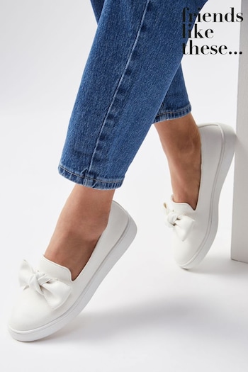 Friends Like These White Faux Leather Regular Fit Slip On Bow Trim Trainer (Q02810) | £30