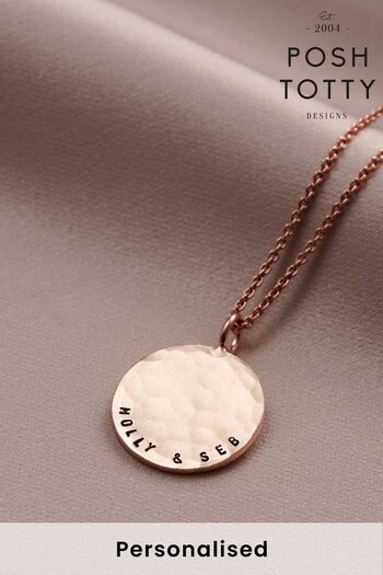 Personalised Curved Hammered Disc Necklace by Posh Totty Designs (Q03045) | £55