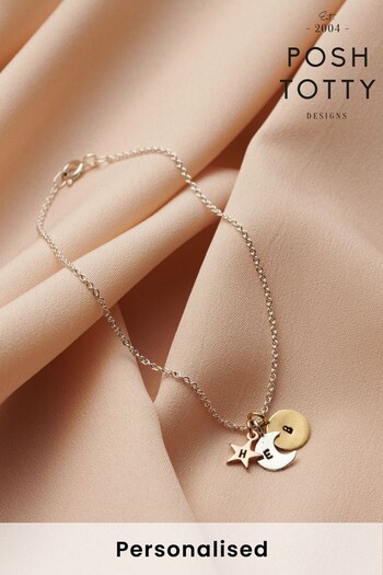 Personalised Mixed Gold SunMoon And Star Bracelet by Posh Totty Designs (Q03050) | £52