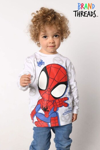 Brand Threads White Marvel Spider-Man Long Sleeve Top (Q03300) | £14