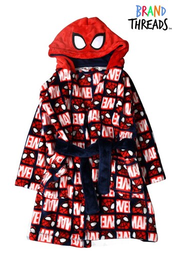 Brand Threads Red Marvel Spider-Man Fleece Dressing Gown with Hood (Q03303) | £24