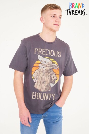 Brand Threads Grey Mens BCI Disney Baby Yoda Grey T-Shirt (Q03316) | £18