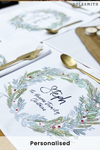 Personalised Wreath Family Christmas Placemat by Solesmith (Q03353) | £15