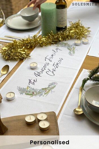 Personalised Wreath Family Christmas Table Runner by Solesmith (Q03354) | £30