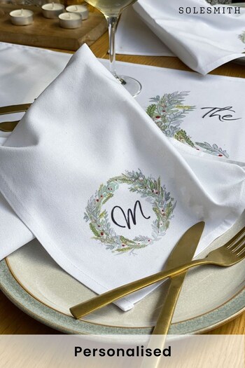 Personalised Wreath Personalised Christmas Napkin by Solesmith (Q03355) | £12