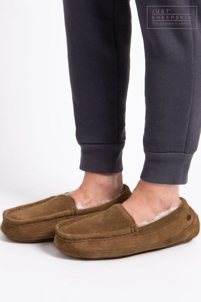 Buy Men s Just Sheepskin Moccasin Brown Slippers Online Next UK