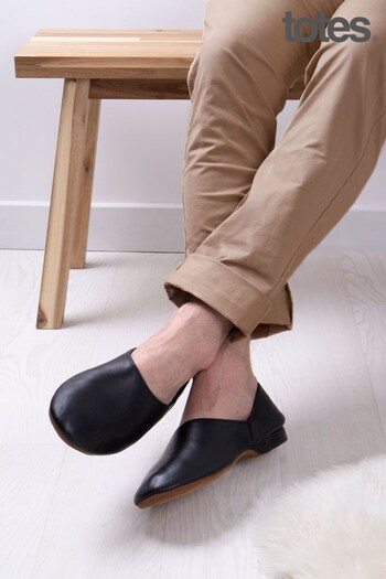 Totes Black Mens Leather House Slippers (Q03969) | £65