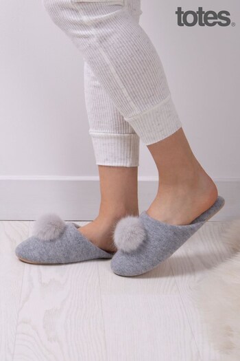 Totes Grey Ladies Wool and Cashmere Mix Mule Slippers with Soft Sole (Q03984) | £50
