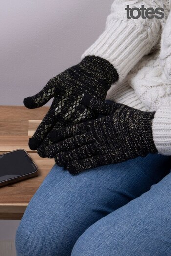 Totes Black Ladies Stretch Knitted Smartouch Gloves (Q04019) | £9