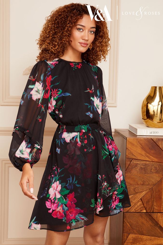 Long sleeve floral clearance dress
