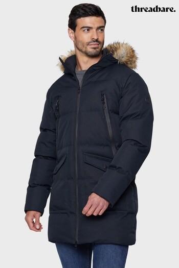 Threadbare Navy Faux Fur Trim Hooded Longline Padded Jacket (Q04472) | £70