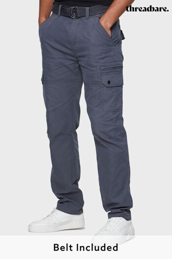 Threadbare Grey Cotton Blend Belted Cargo Trousers techno-cotton (Q04479) | £40