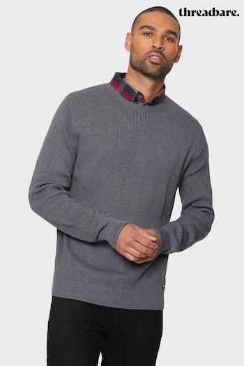 Threadbare Dark Grey Crew Neck Cotton Jumper with Mock Shirt Collar (Q04738) | £28