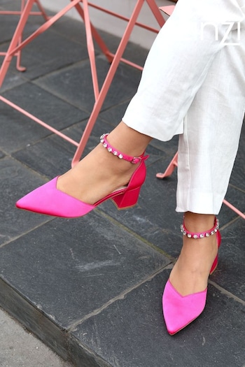 Linzi Pink Fearne Court Block Heel With Diamante Ankle Strap (Q04884) | £35