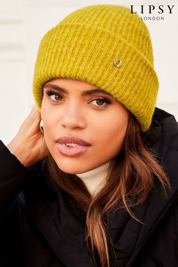 Lipsy Yellow Chunky Knitted Turn Up Beanie Hat (Q05708) | £12