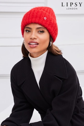Lipsy Red Chunky Knitted Ribbed Beanie Hat (Q05719) | £14