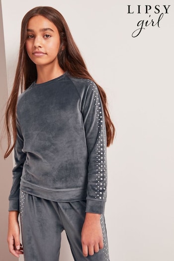 Lipsy Grey Velour Stud Detail Sweatshirt (Q05724) | £24 - £32