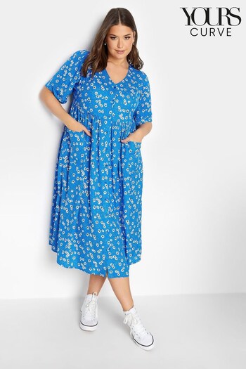 Yours Curve Blue Woven Smock Dress (Q05726) | £33