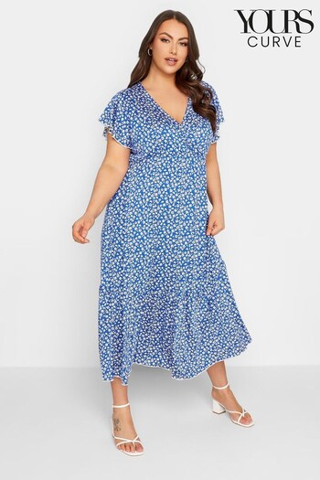 Yours Curve Blue Frill Sleeve Wrap Maxi Dress (Q05730) | £35