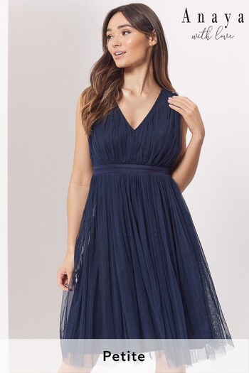 Anaya With Love Navy Blue Petite Bow Back Wide Strap Midi Dress (Q05932) | £55