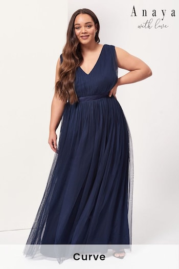 Anaya With Love Navy Blue Curve Bow Back Wide Strap Maxi Dress (Q06150) | £70