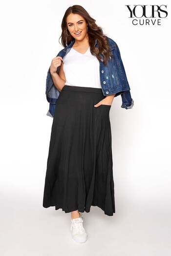 Yours Curve Black Maxi Jersey Skirt (Q06433) | £27