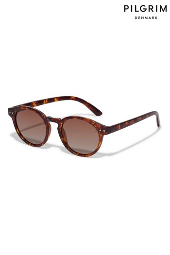 PILGRIM Brown Tortoise Kyrie Round Shaped Sunglasses (Q06475) | £30