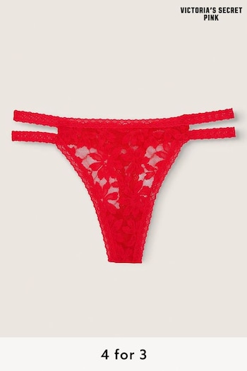 Victoria's Secret PINK Red Pepper Red Strappy Lace Thong Knickers (Q06597) | £9