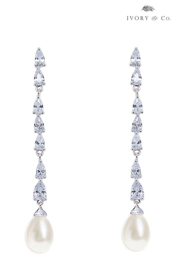 Ivory & Co Rhodium Melbourne Chic Crystal and Pear Long Drop Earrings (Q06801) | £45