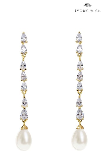 Ivory & Co Gold Melbourne Chic Crystal and Pear Long Drop Earrings (Q06804) | £45