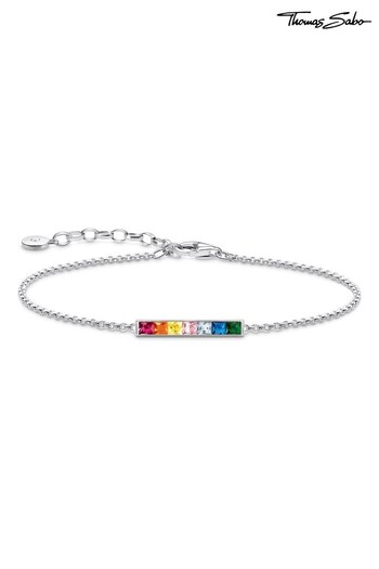 Thomas Sabo Fine Silver Bracelet with Rainbow Stones Bar (Q06888) | £98