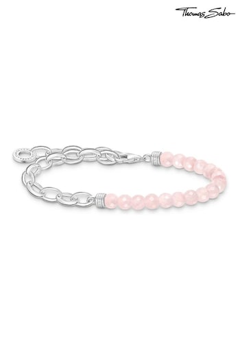 Thomas Sabo Pink Charm Bracelet With Beads Of Rose Quartz and Chain Links Silver (Q06921) | £74