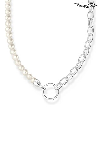 Thomas Sabo White Charm Necklace with White Pearls and Chain Links Silver (Q06944) | £149