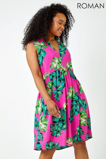 Roman Pink & Green Petite Tropical Print Smock Dress (Q07202) | £38